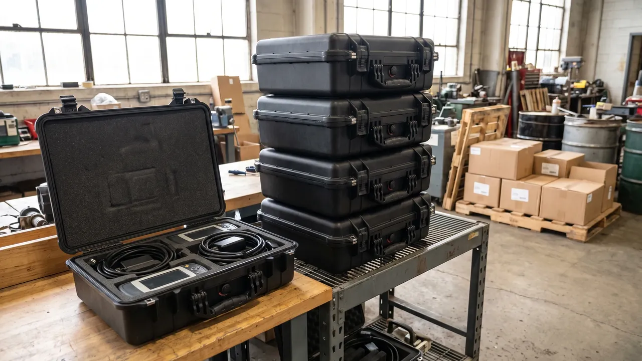 Custom electronic equipment case used in the 7. Latches, Hinges and Stacking Structure stage for hydrological monitoring equipment case