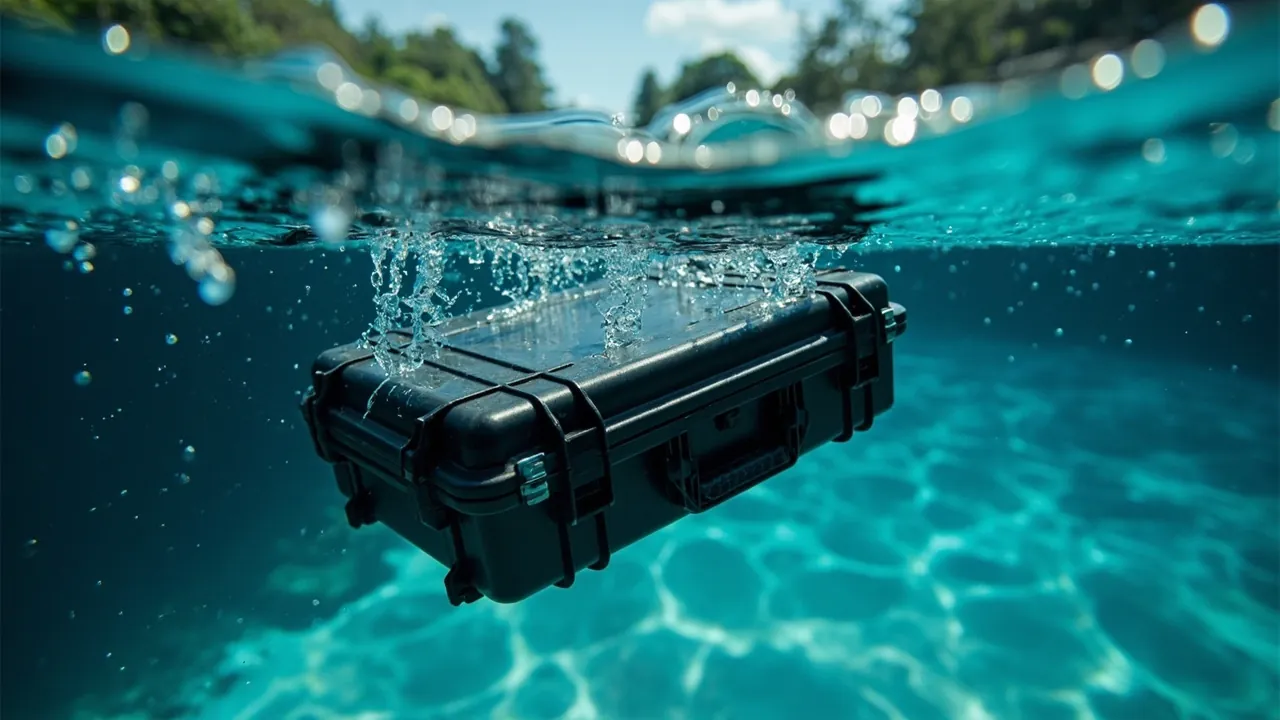 IP67 case partially submerged in water