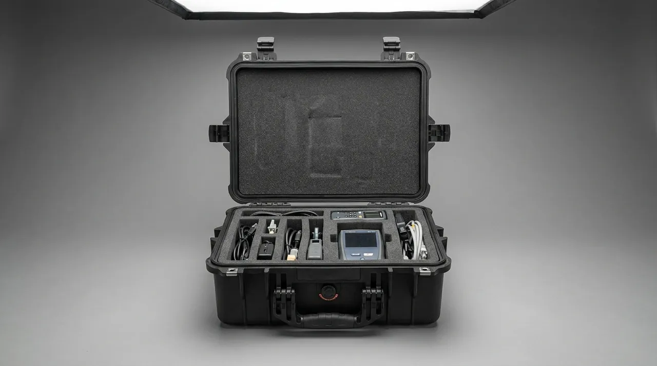 IT operations toolkit suspended and fixed inside a partitioned protective case liner