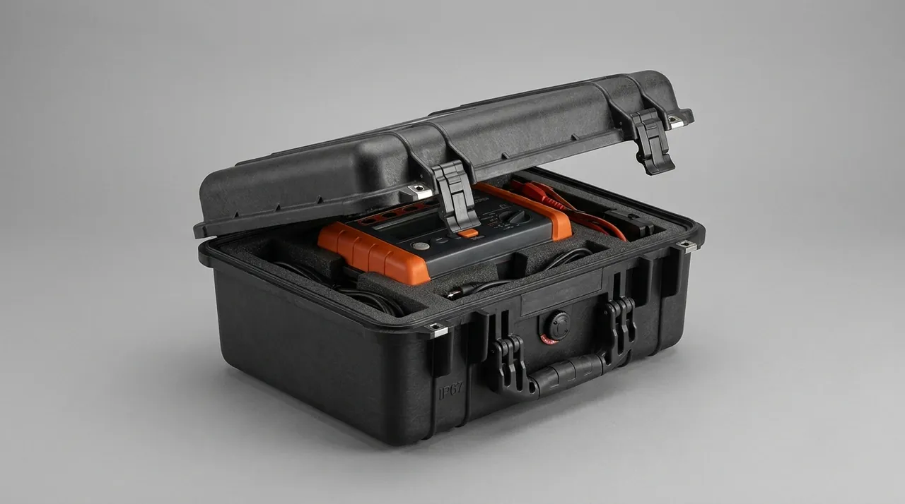 Instrument protective cases placed side by side in a laboratory