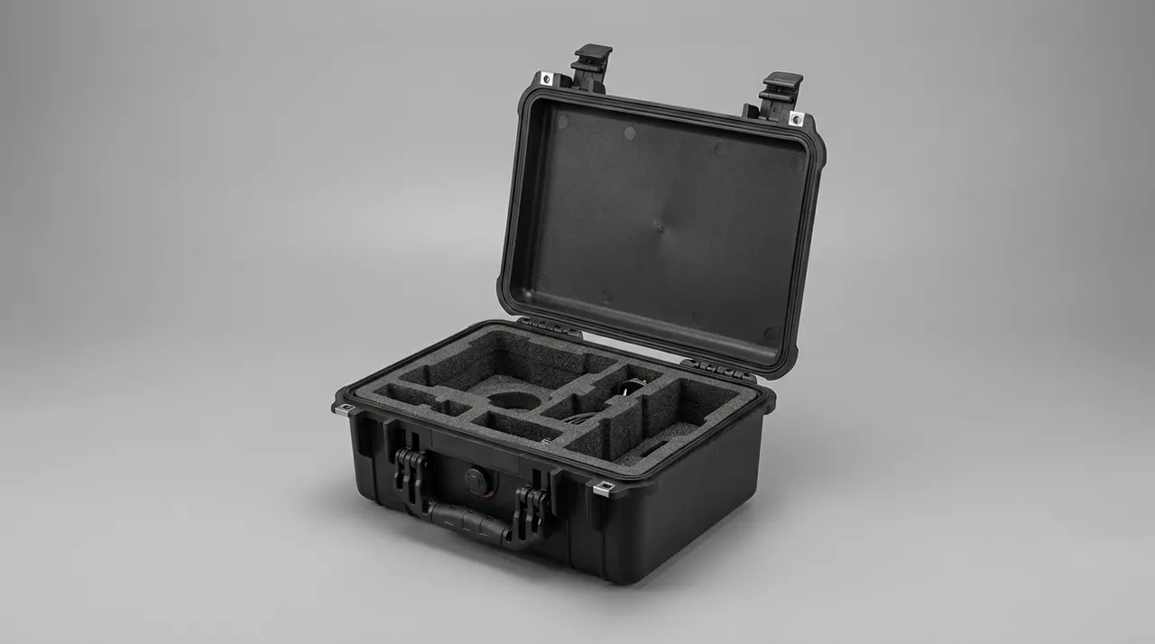 Close-up of the gas path and micro-porous diffuser of an aeration transport case, with an aeration port on the lid