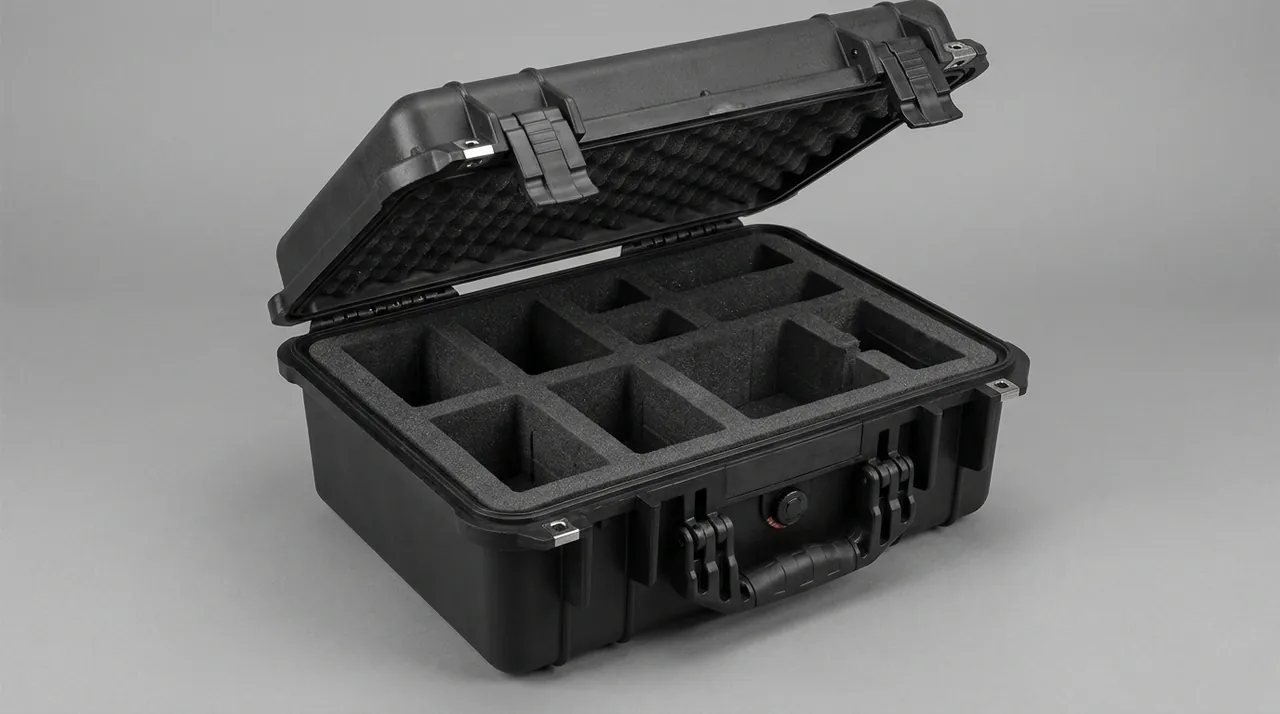 Logistics Monitoring Cases & Cold-Chain Recorder Cases neatly arranged inside a protective case on the work site