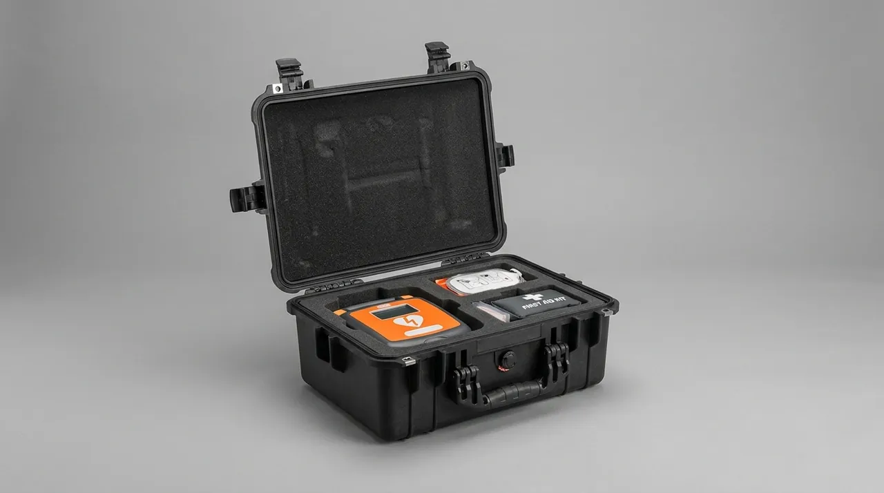 Search head seated in a contoured liner pouch with circumferential grip at both flanges and a relieved centre