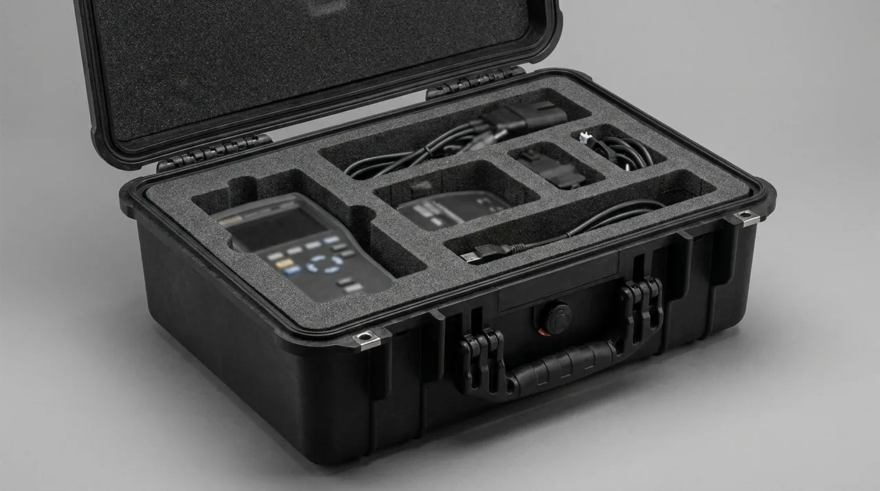 Foam-lined compartment interior customized to the Metrology Standard & Gauge outline