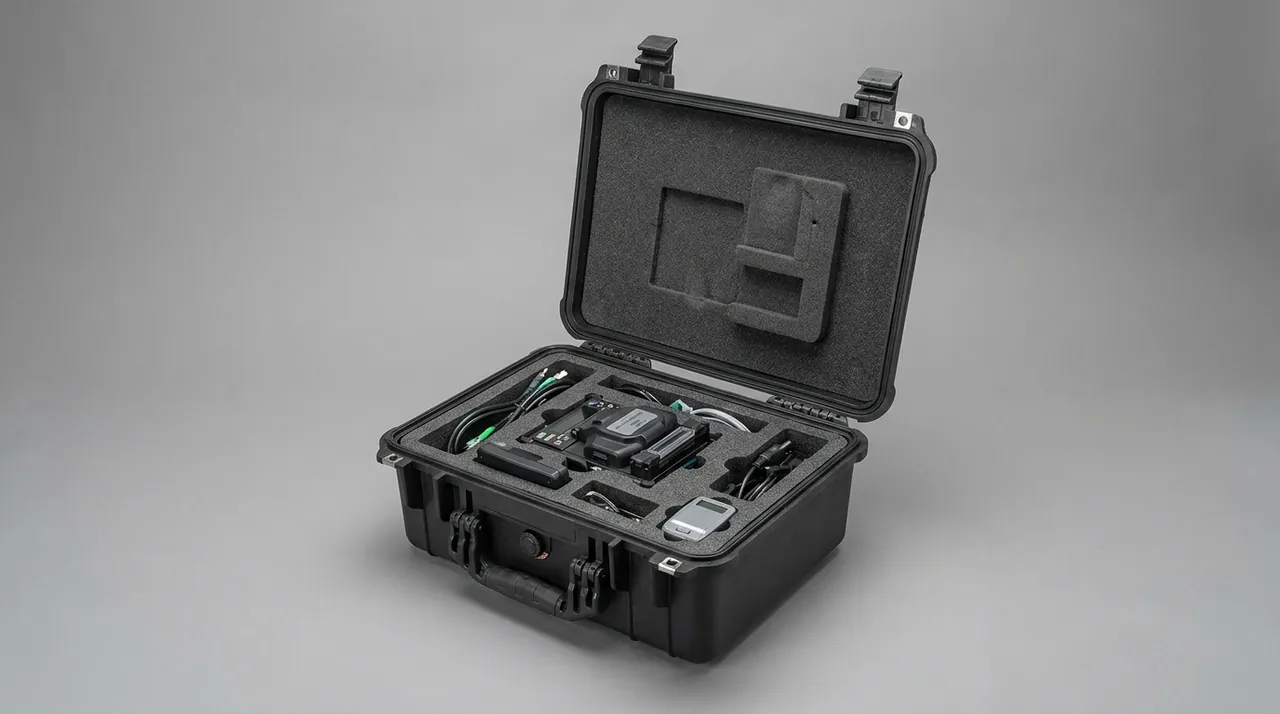 Foam-lined compartment interior customized to the Microscope outline