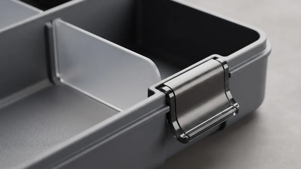 Open grey case interior with one removable divider on black liner