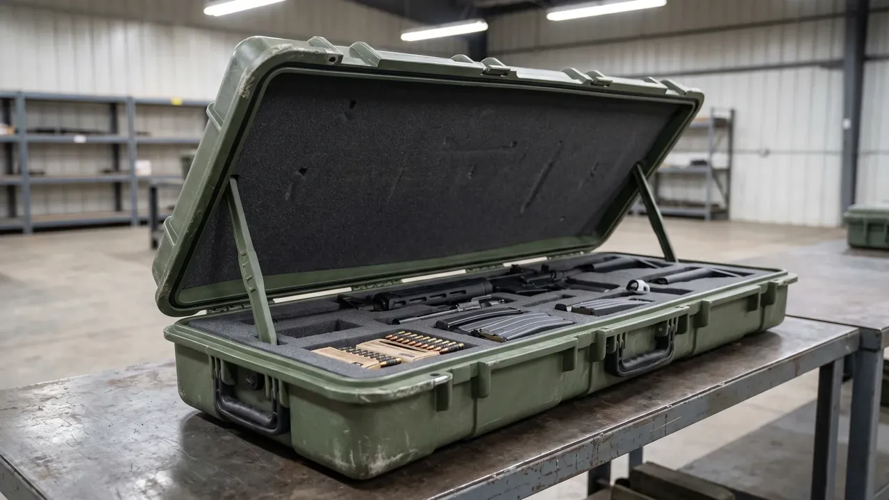 Foam cut-outs and inner cavity of a firearm case