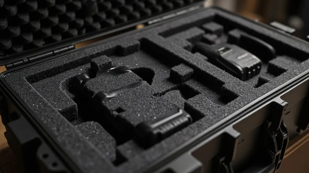 Tactical case interior with custom foam for a radio