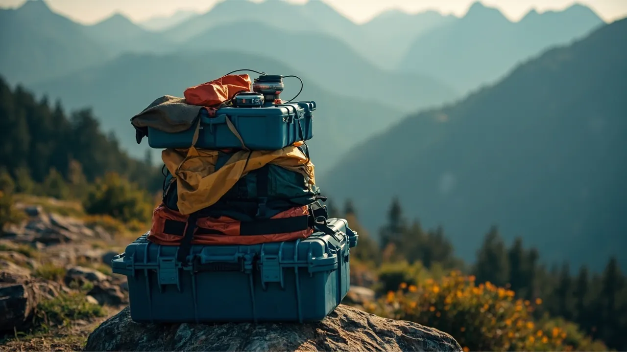 Outdoor cases open at mountain campsite