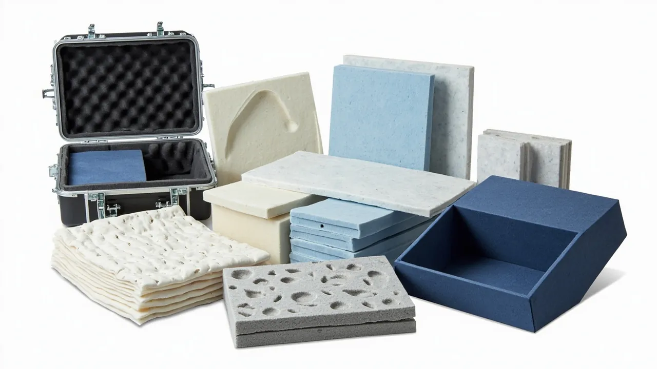 Various cushion inserts inside open hard cases