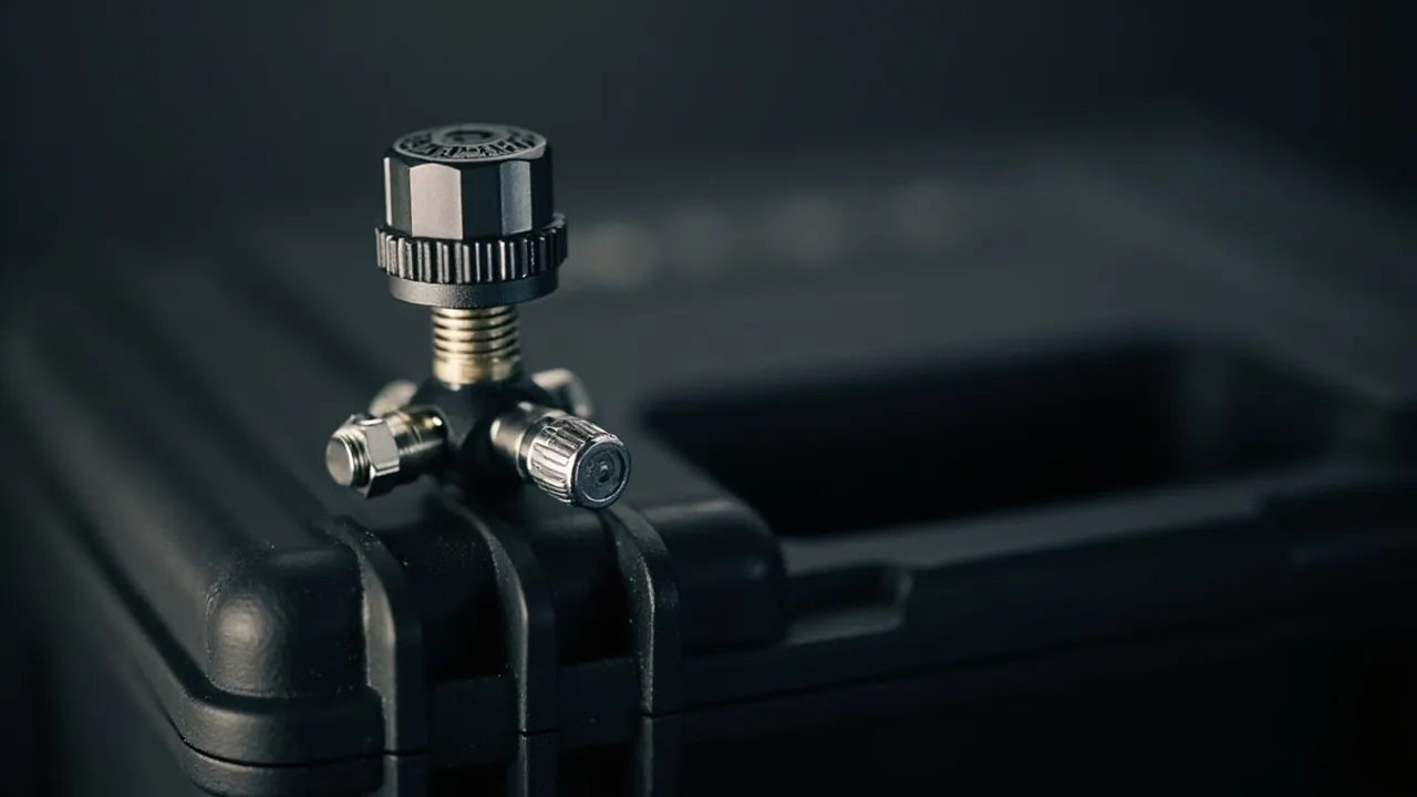 Pressure equalization valve close-up on a case