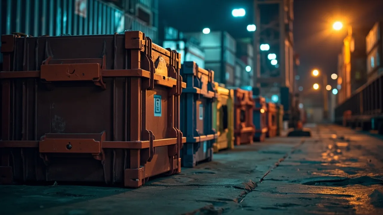 Hard cases secured on a ship deck