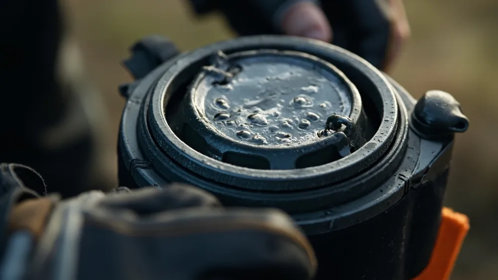 Case lid sealed with water beading on the gasket
