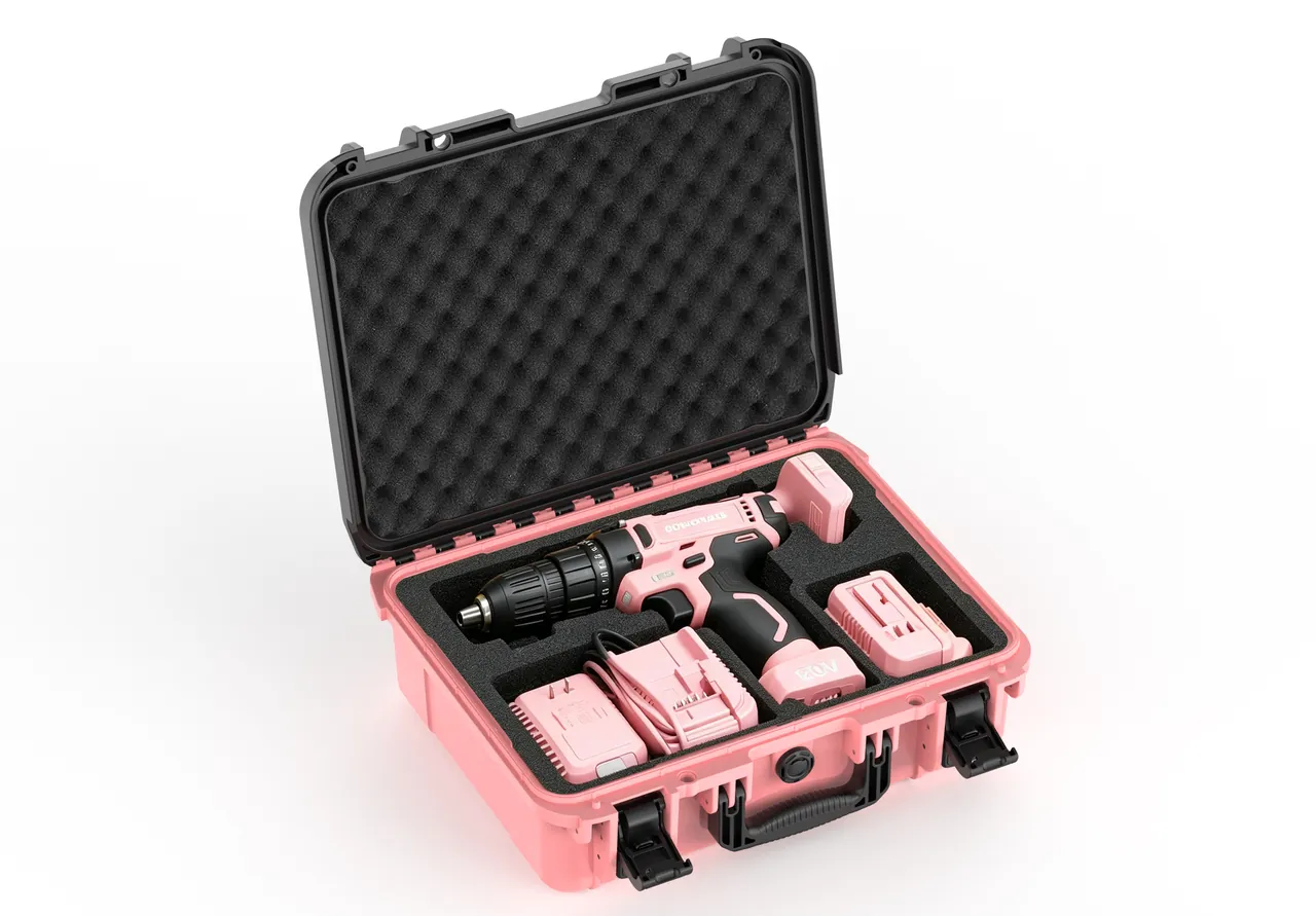 Perfume bottles upright in individual compartments with intact shrink bands and absorbent pads at the base of each cavity