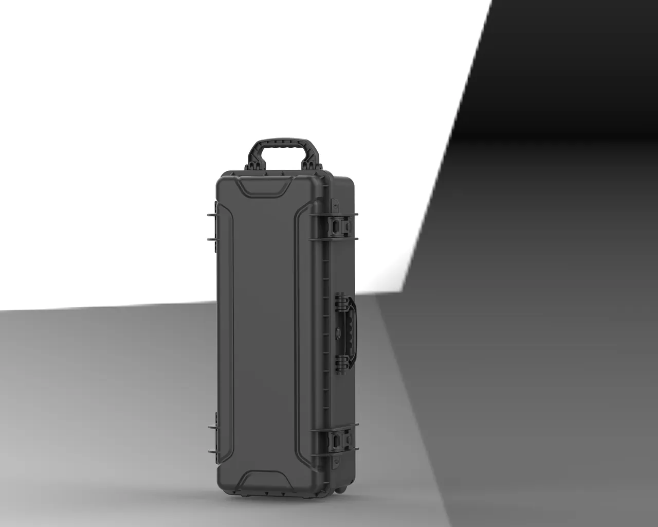 Stacked pet-service cases with interlocking corners secured in a grooming van during transit