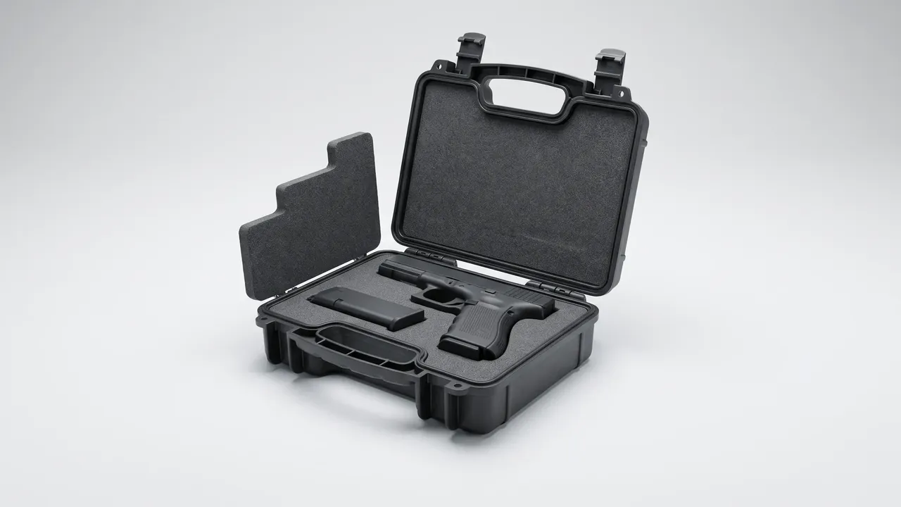Pistol cases lined up in rows