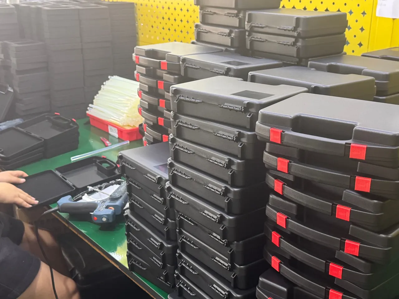 Plastic tool box with compartments: three trades, one grid
