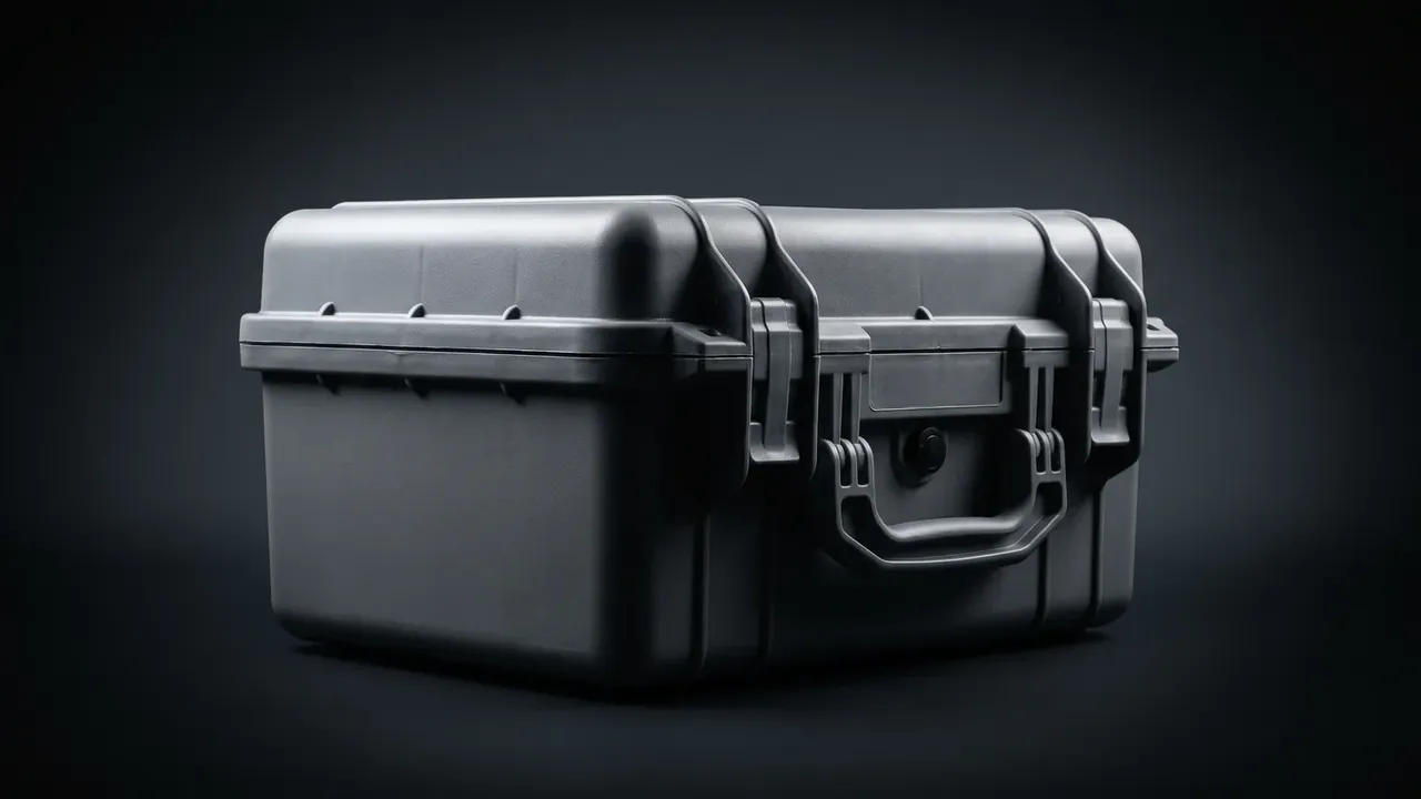 Protective Case Wholesale: dark grey case on black, flat handle, round valve