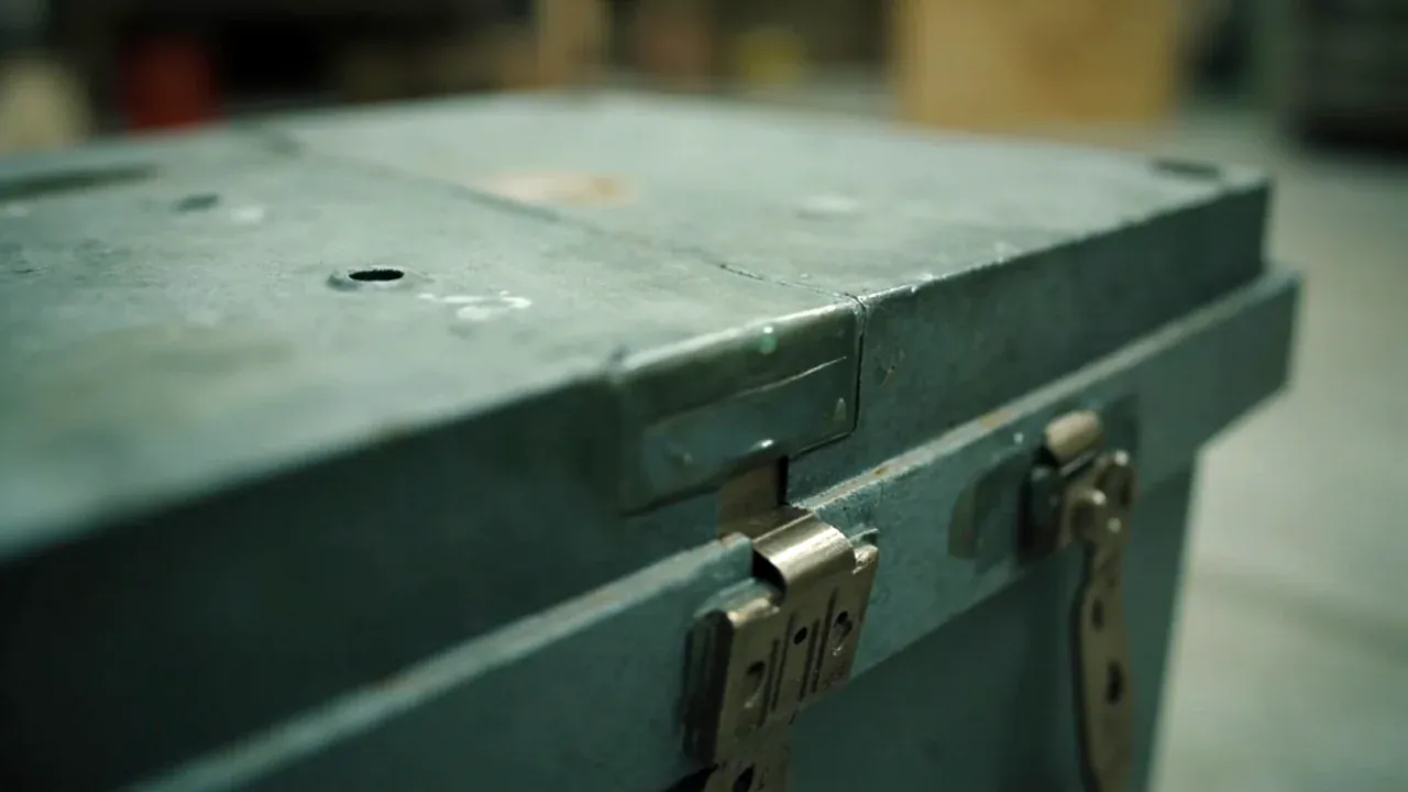 Close-up of a ration box lid gasket groove with two draw latches