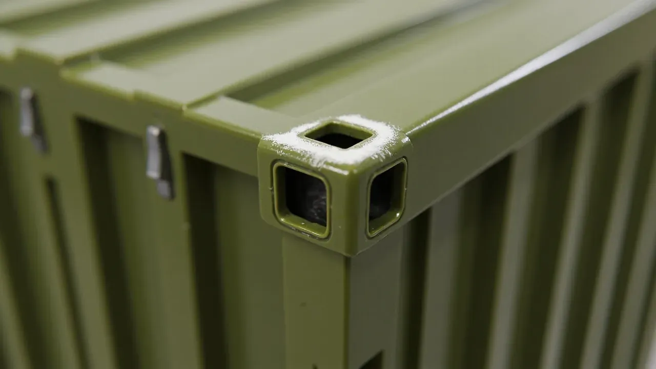 Shell ribs and latches close-up, a white scuff along the rim