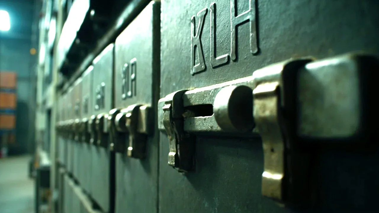Close-up of the four latches and padlock hasps