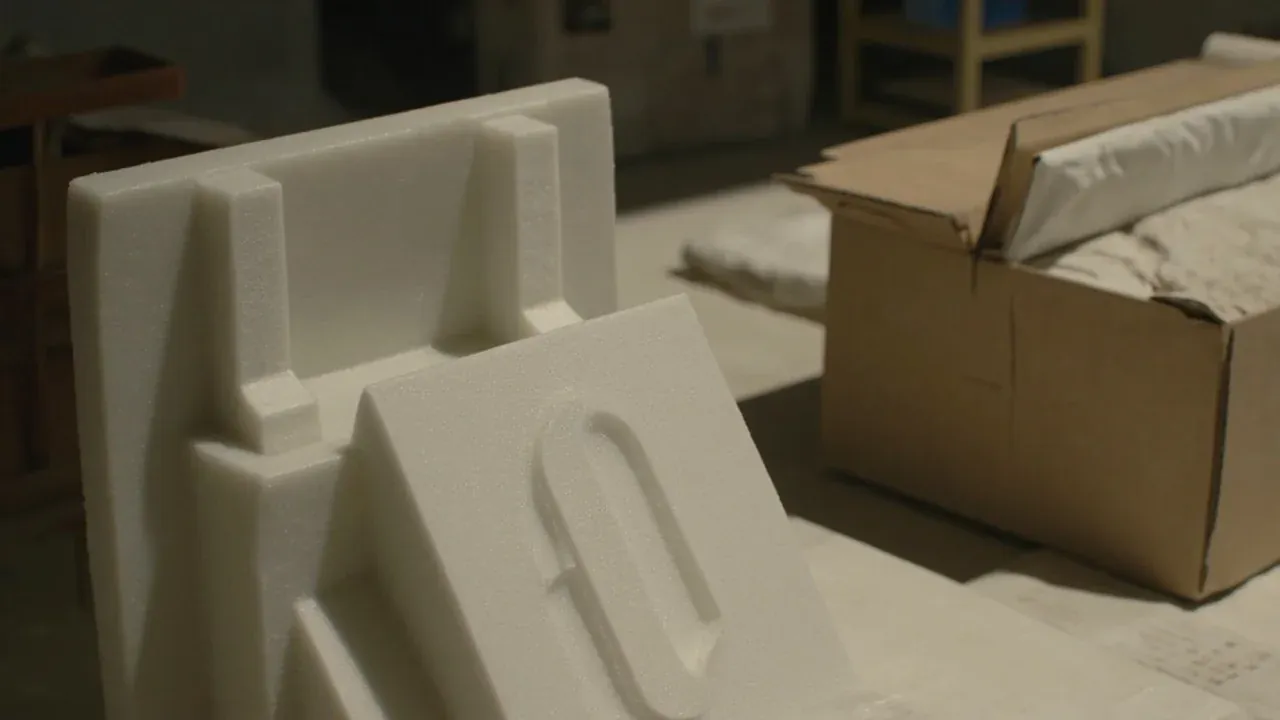 The case open with cut foam, the box with loose padding