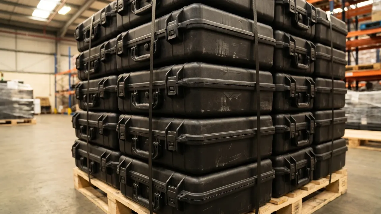 Stacked cases with base skid structure