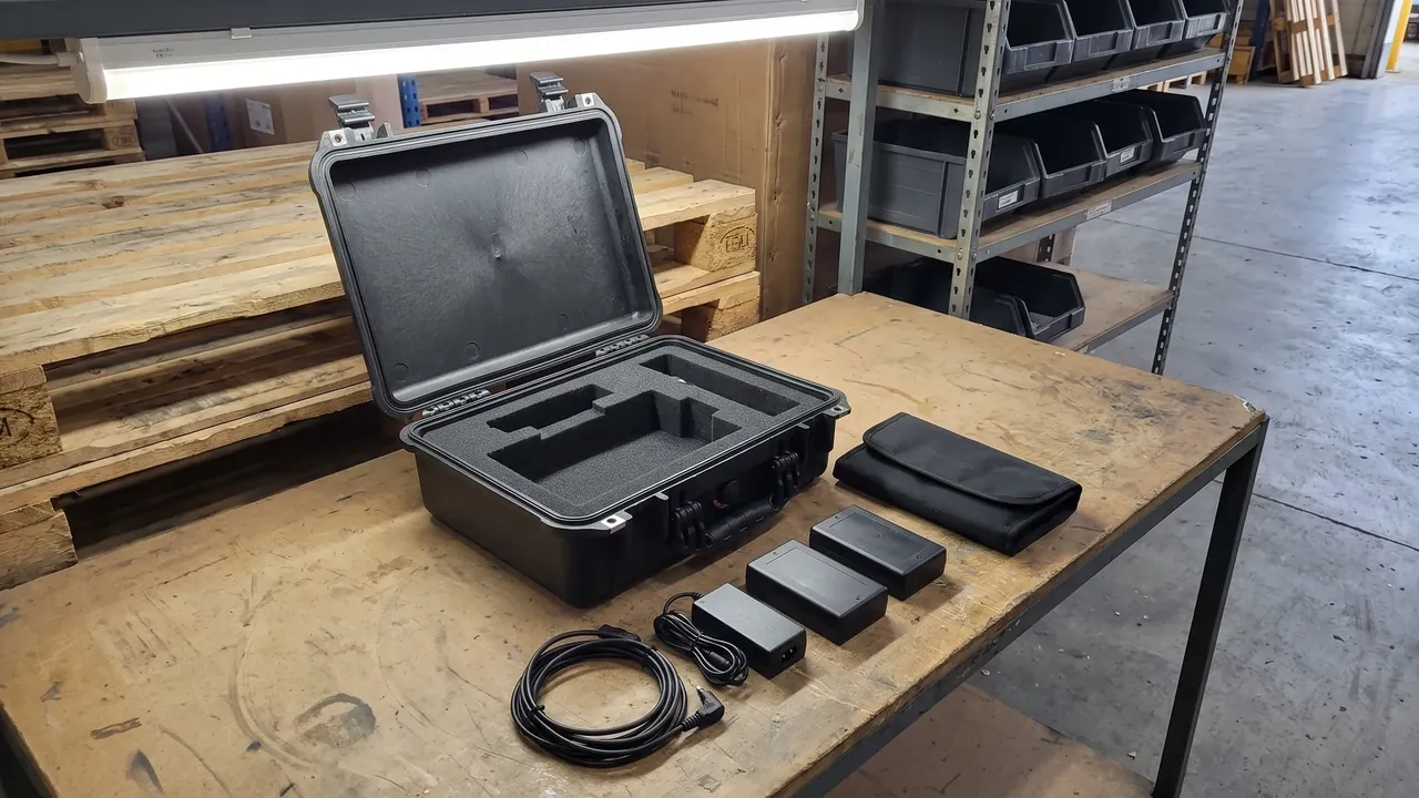 Case with casters and a towing handle