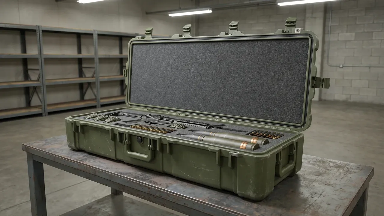 Cross-section detail of a rotomolding mold and case