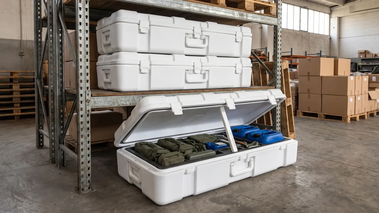 Rotomolded cases of different sizes in use