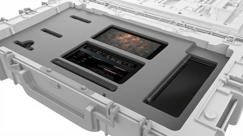 Custom EVA foam cradling a laptop and tablet inside a rugged case