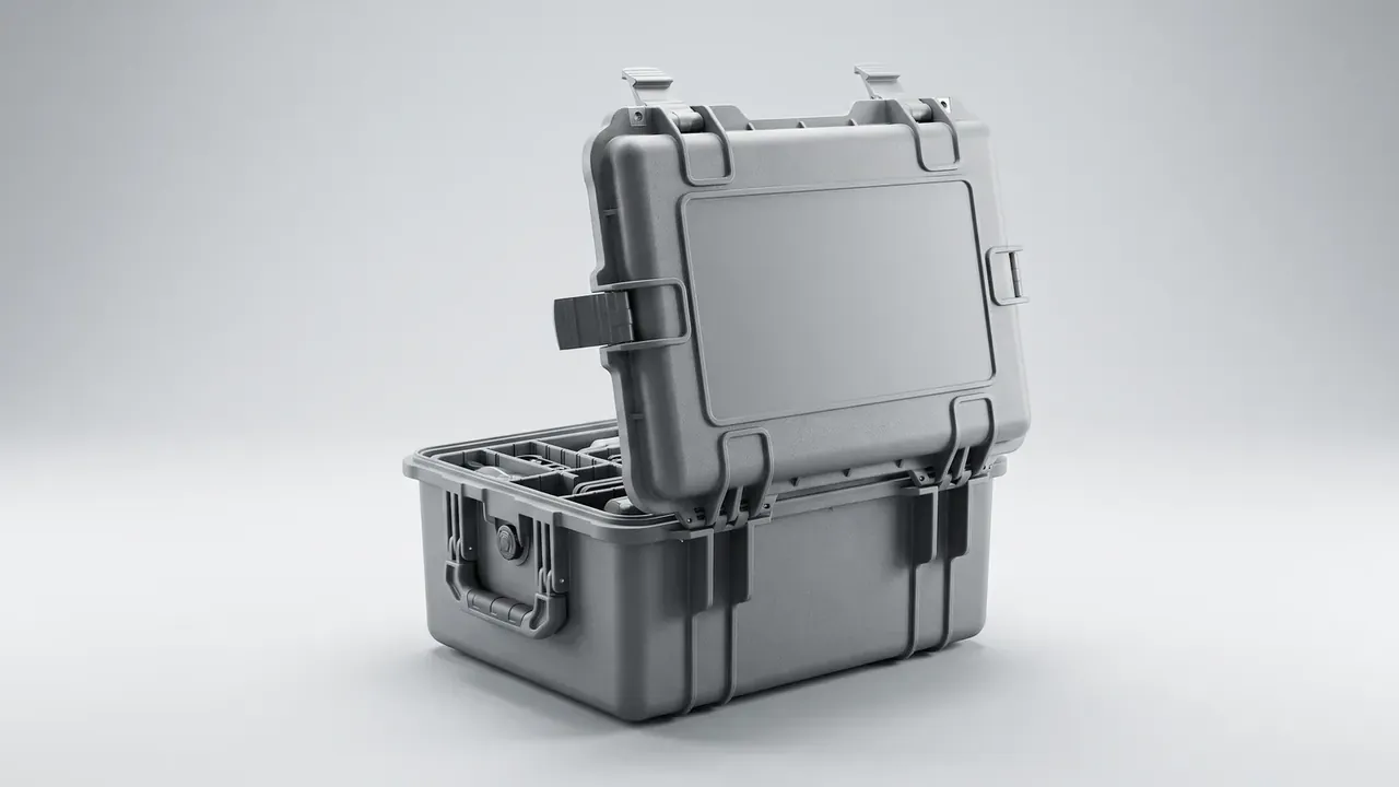 Grey case opened empty, interior lined with a single flat foam sheet