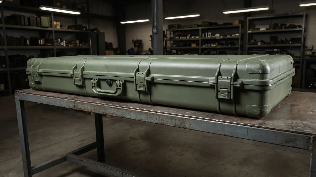 Custom sniper rifle case used in the Cushioning Stops, Stacking, and Pallet Loading stage for precision rifle storage