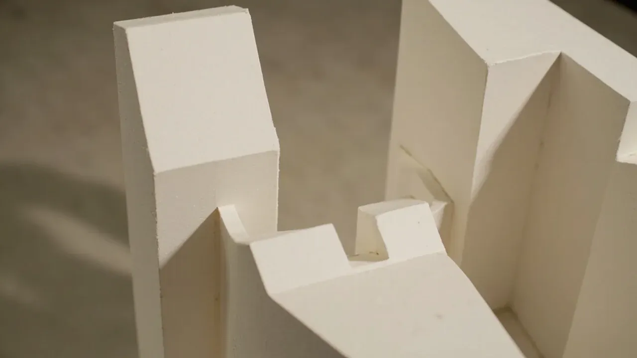 Close-up of the internal support blocks with empty foam cavities