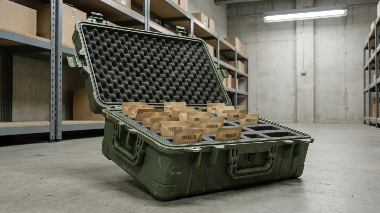 Custom military spare-parts case used in the Foam Cushioning and Zoned Cells stage for spare parts case