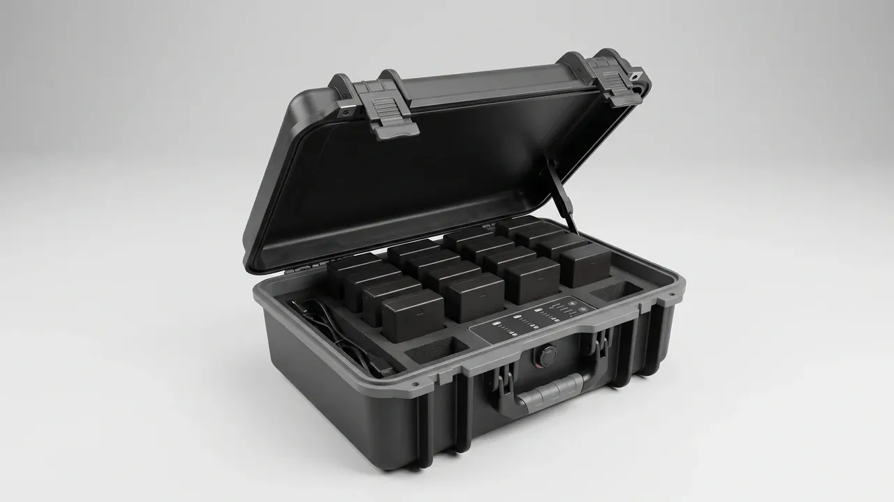 Specialized Plastic Case Design Services: open black hard case, foam cut into square pockets, a coiled cable at left, two latches on the lid