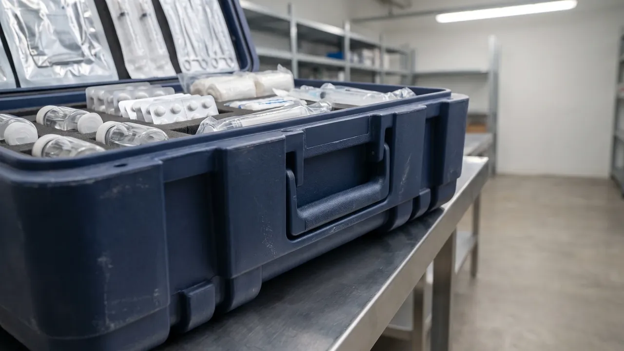 Custom military turnover case used in the Stacking Test Methods and Acceptance Criteria stage for stackable container