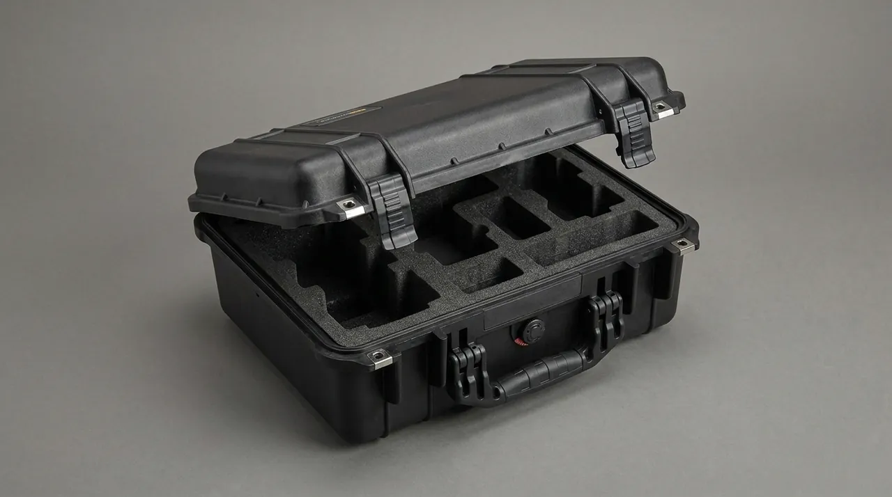 Surfboard embedded in a contour-molded rigid chamber of a protective case foam