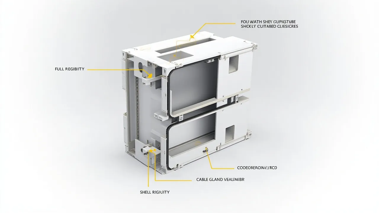 Cutaway of shell rigidity gasket latches and cable sealing