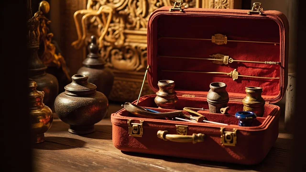 Temple Ritual Equipment Cases: Censer, Implements & Sutra Protection