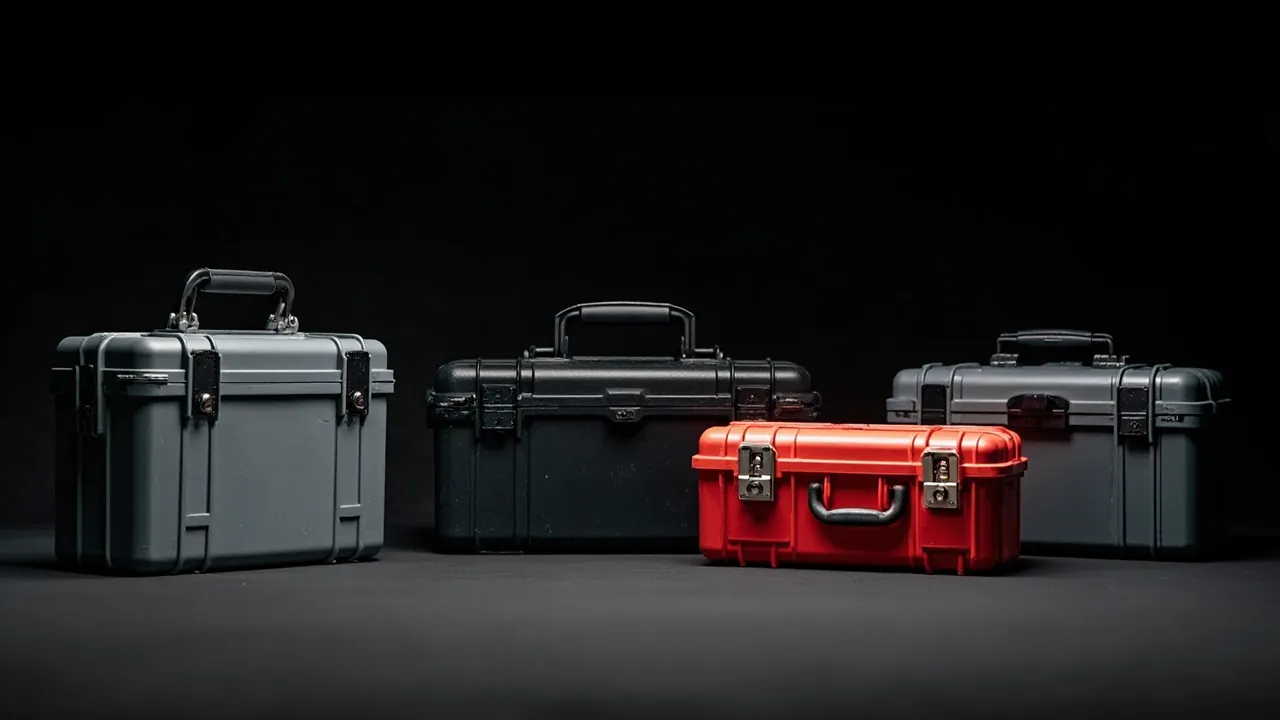 Assorted toolbox types arranged for comparison
