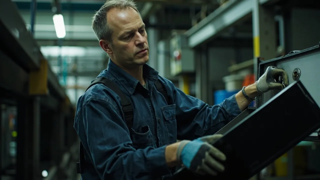 Maintenance technician opening a toolbox in a factory