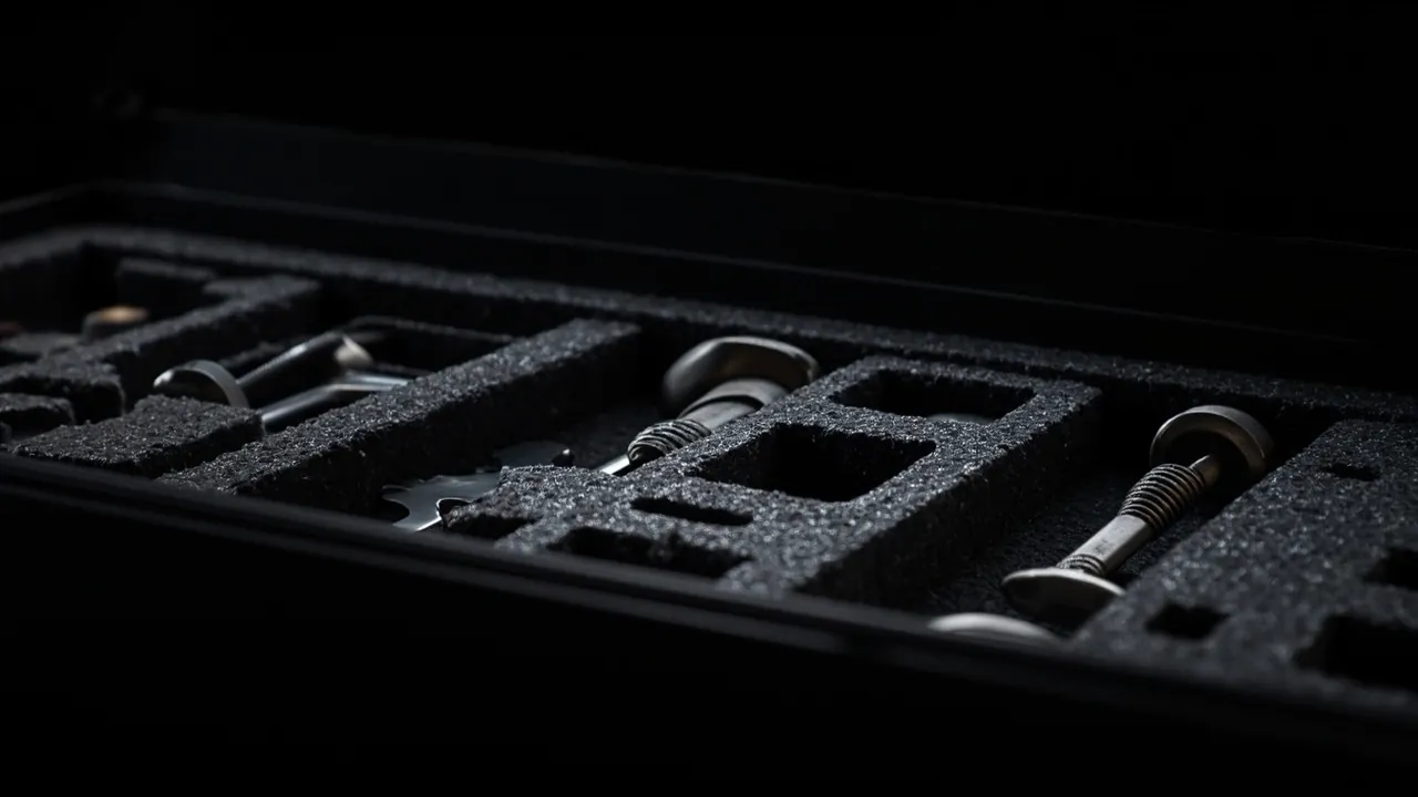 Different foam inserts laid out inside a toolbox