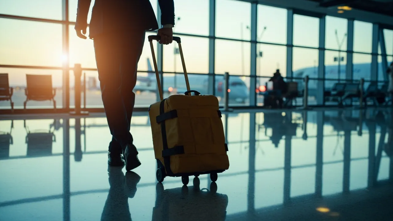 Wheeled trolley toolbox pulled at a terminal