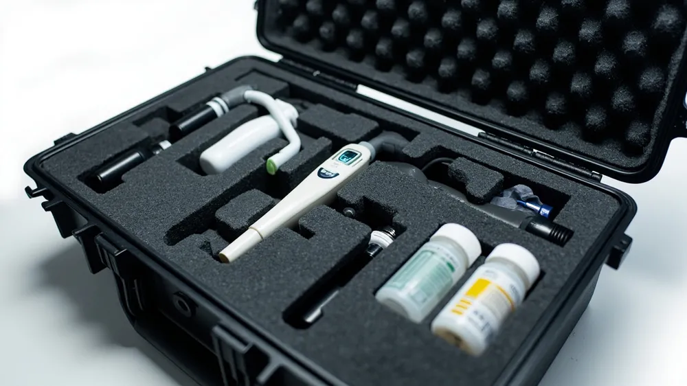 Foam compartments for a vet scanner, syringe kit and medicines in a case