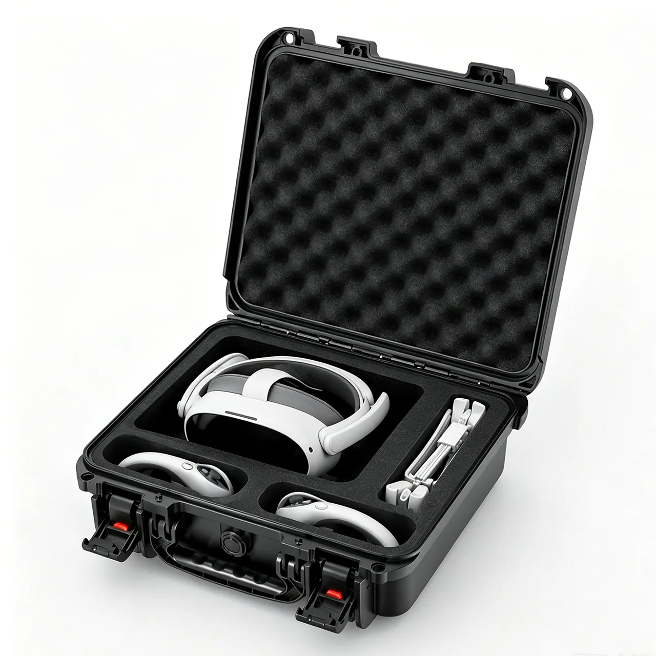 Zoned case interior with separate cavities for membrane, pump and instruments plus desiccant