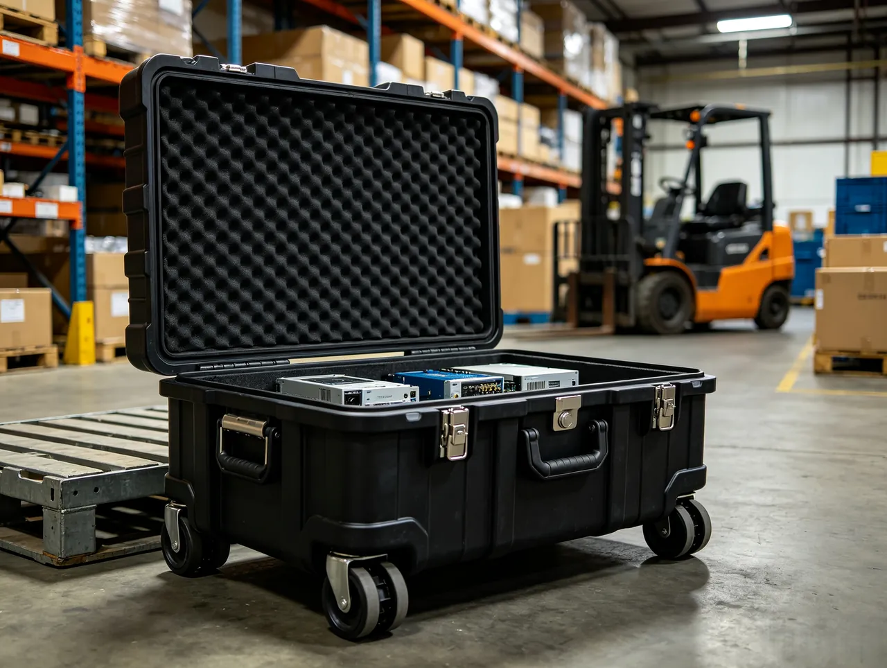 Finished enclosures awaiting shipment in warehouse
