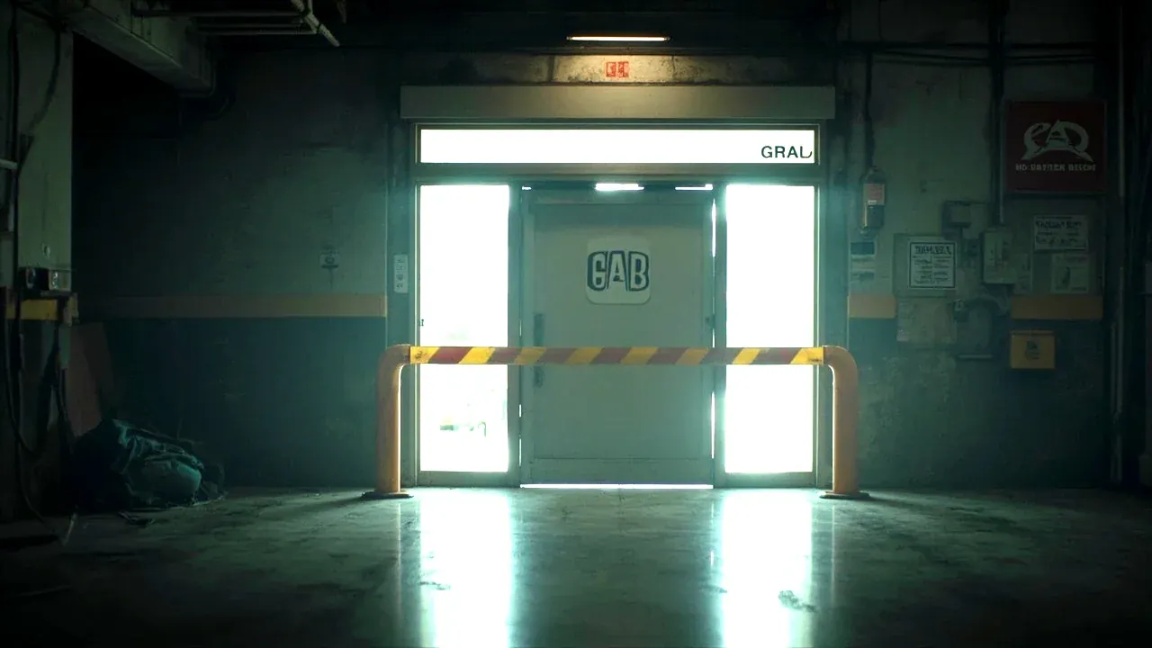 The cabinet at a checkpoint entrance, anchored to the floor