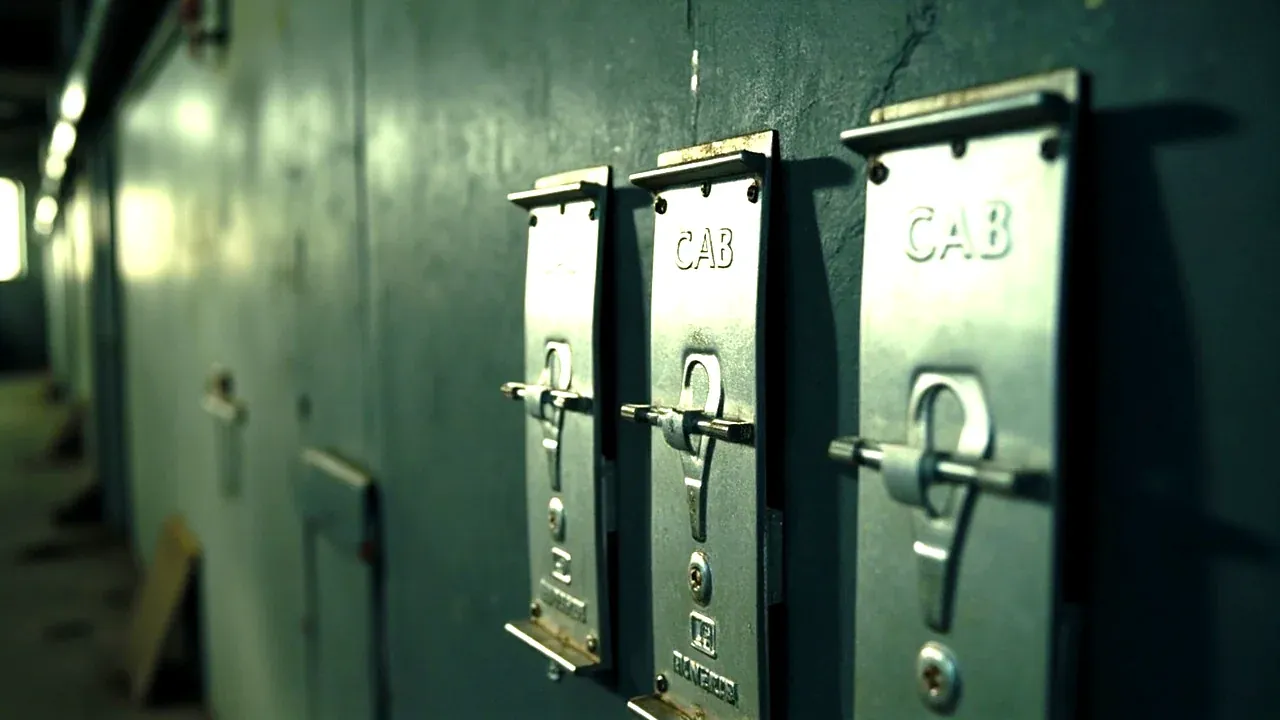 Three cabinets in a row along a wall, all closed
