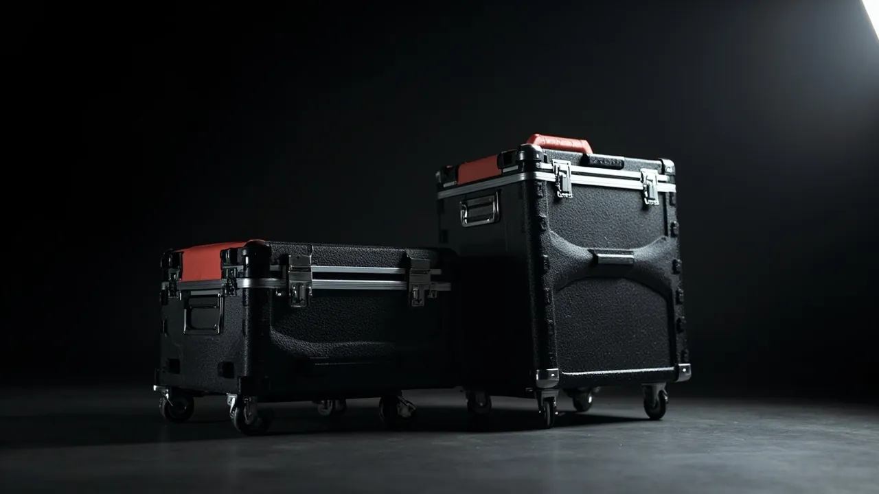 Wheeled toolbox beside a standard carry toolbox